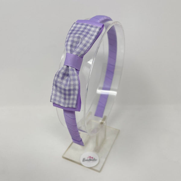 3 Inch Flat Bow Alice Band - Lilac Gingham
