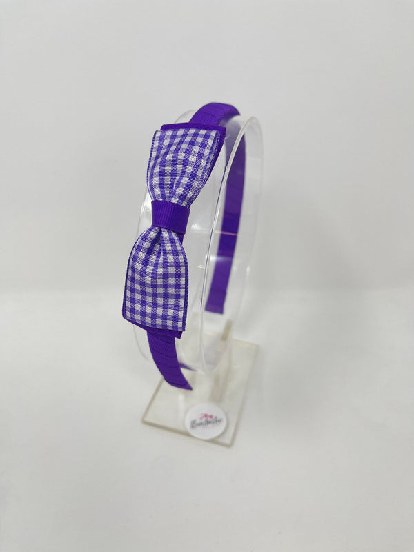 3 Inch Flat Bow Alice Band - Purple Gingham