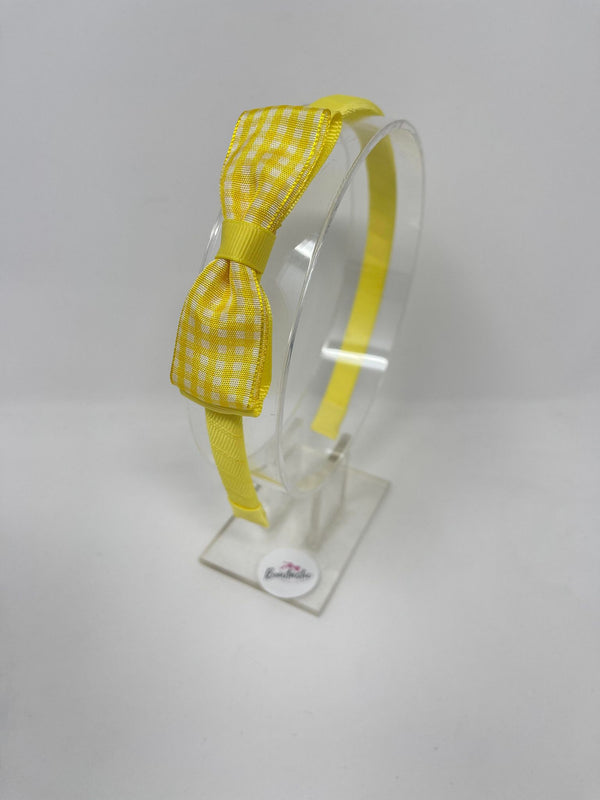3 Inch Flat Bow Alice Band - Yellow Gingham
