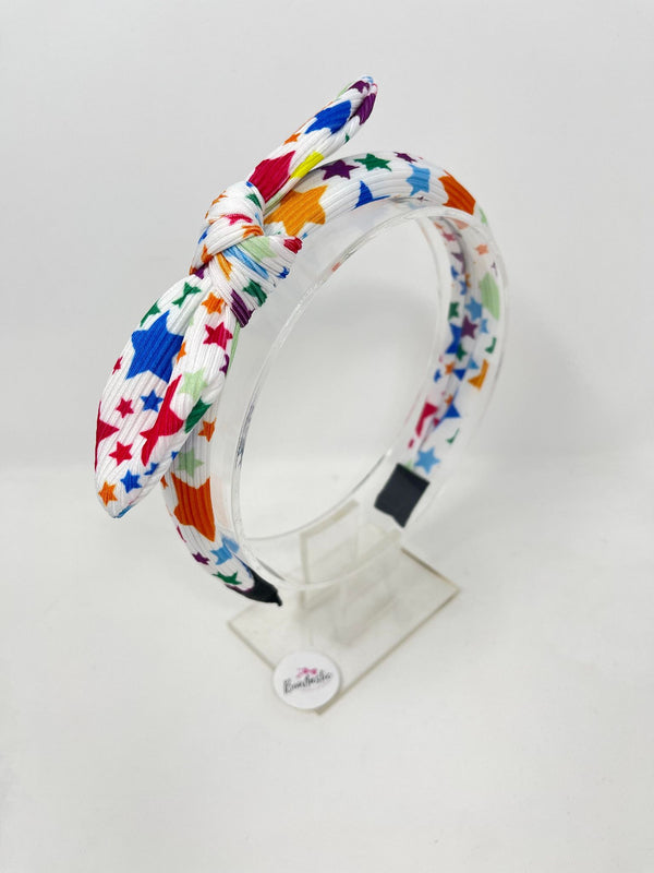 Ribbed Knot Headband - Rainbow Multi Star
