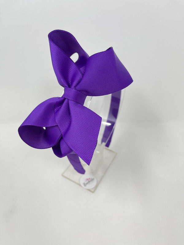 4 Inch Double Layer Bow Alice Band - Purple