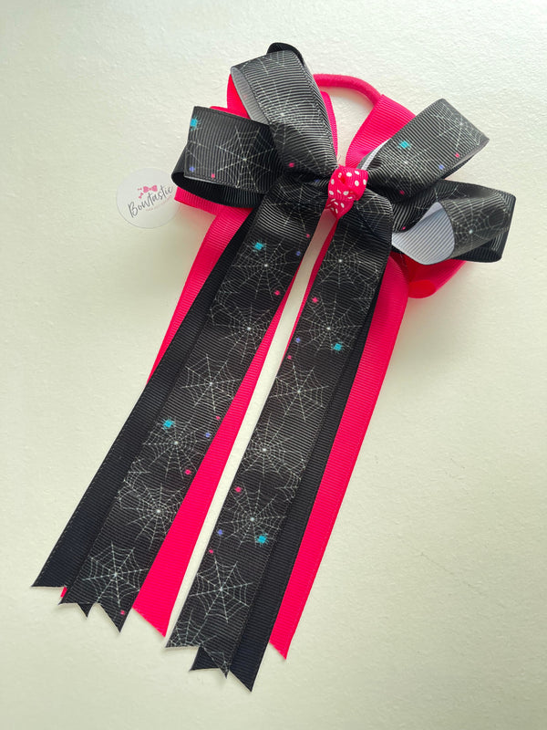 Halloween - Ribbon Bow Bobble - Pink & Black Spider