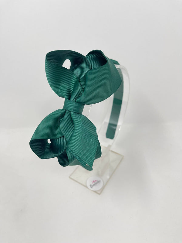 4 Inch Double Layer Bow Alice Band - Hunter Green