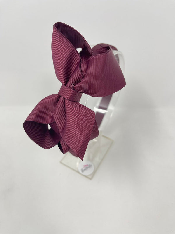 4 Inch Double Layer Bow Alice Band - Burgundy