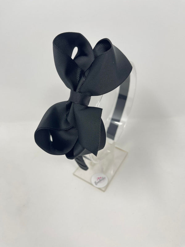 4 Inch Double Layer Bow Alice Band - Black