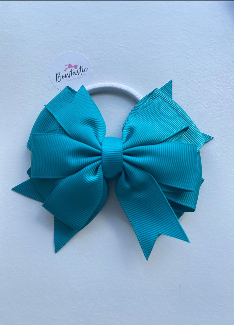 4 Inch 3 Layer Bow Bobble - Tornado Blue