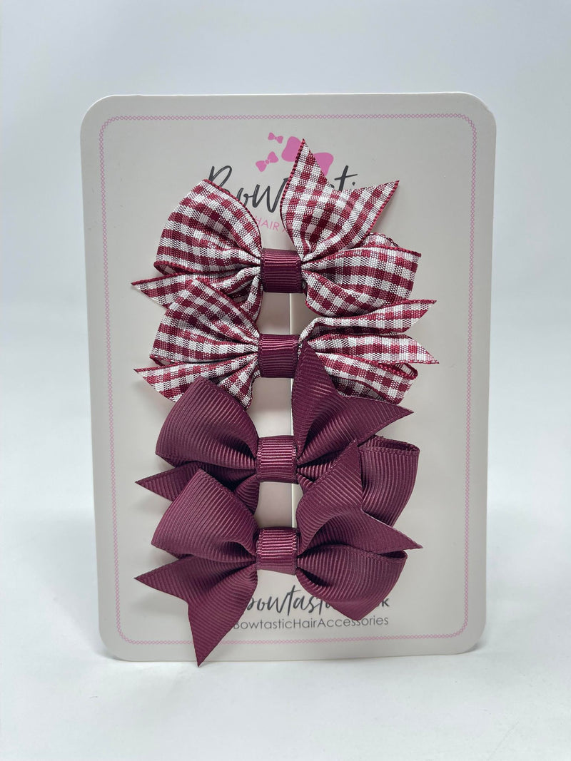 2 Inch Flat Bows - Burgundy Gingham - 4 Pack