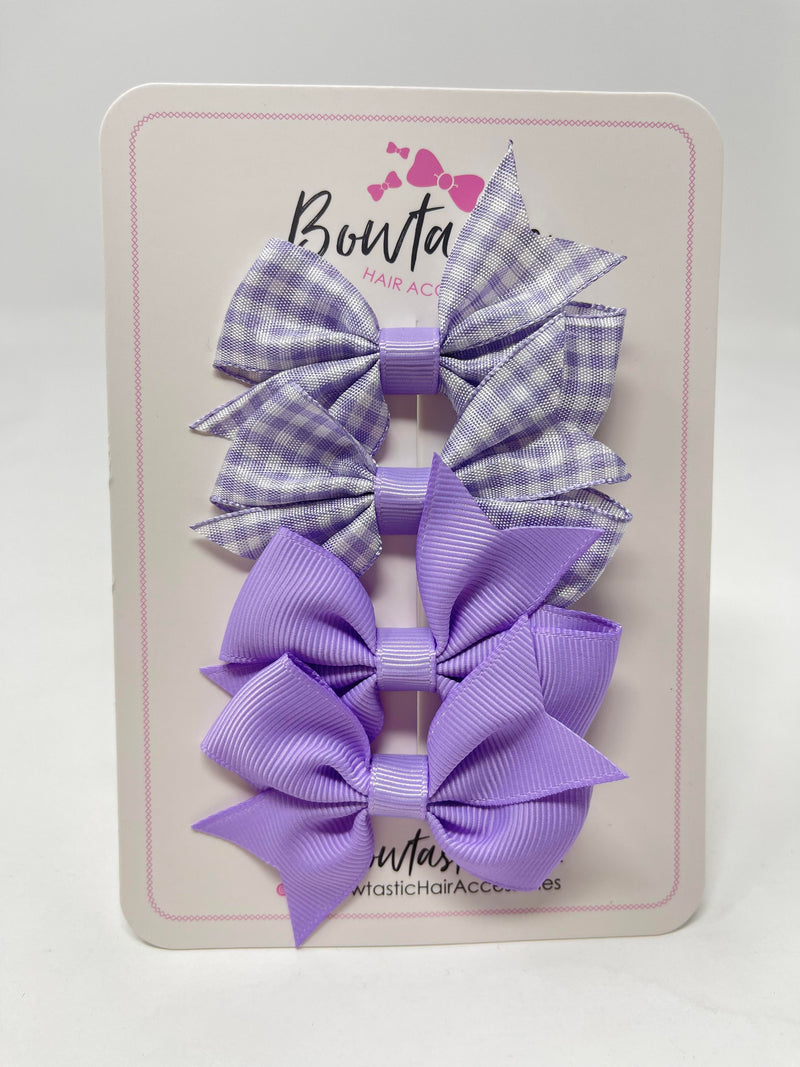 2 Inch Flat Bows - Lilac & Lilac Gingham - 4 Pack