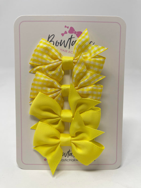 2 Inch Flat Bows - Yellow & Yellow Gingham - 4 Pack