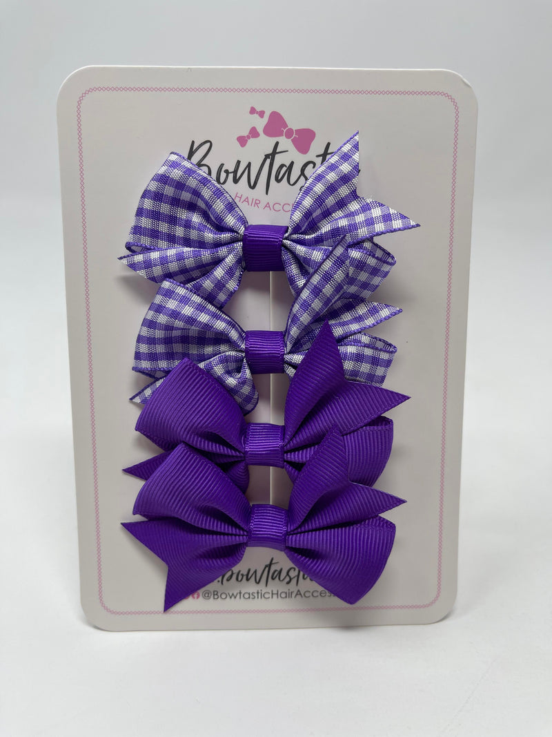 2 Inch Flat Bows - Purple & Purple Gingham - 4 Pack