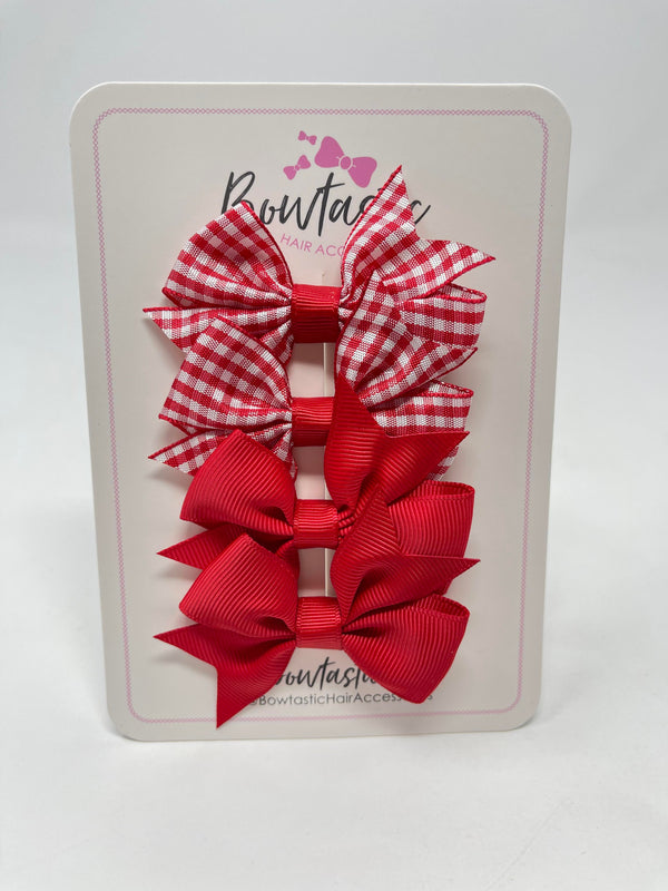 2 Inch Flat Bows - Red & Red Gingham - 4 Pack