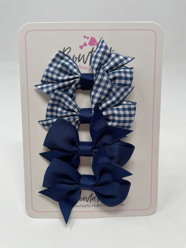 2 Inch Flat Bows - Navy & Navy Gingham - 4 Pack