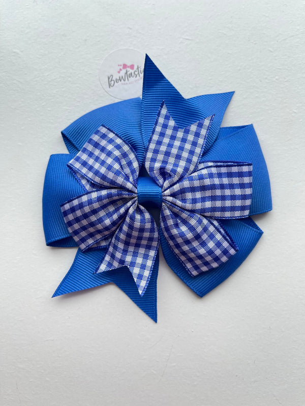 4 Inch Double Pinwheel Bobble - Royal Blue Gingham
