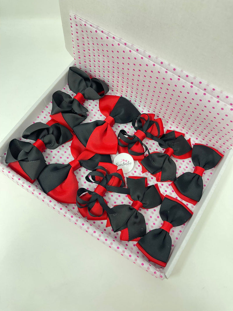 School Bundle - 5 Small Matching Pairs - Thin Elastic - Red & Black