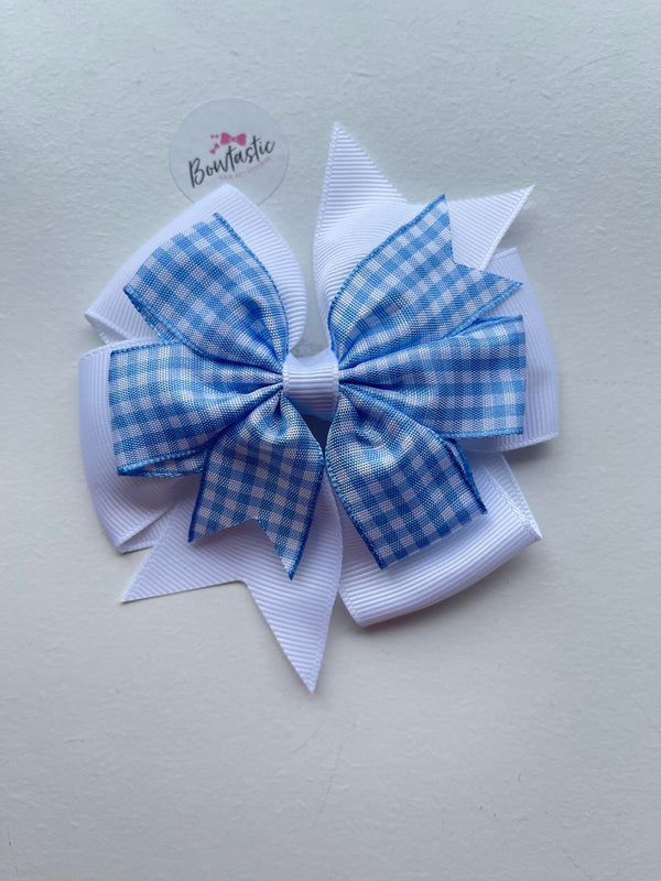 4 Inch Double Pinwheel Bobble - Blue & White Gingham