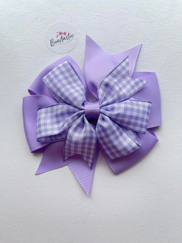 4 Inch Double Pinwheel Bobble - Lilac Gingham