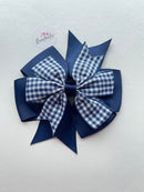 4 Inch Double Pinwheel Bobble - Navy Gingham