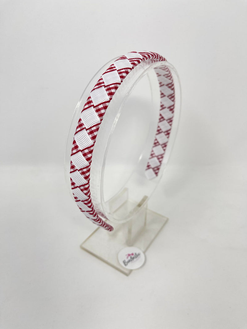 Alice Band - Burgundy & White Gingham