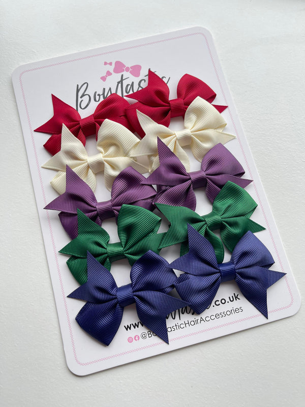 Bow Set - 2.5 Inch - Scarlet Red, Antique White, Amethyst, Forest Green, Ink Blue - 10 Pack