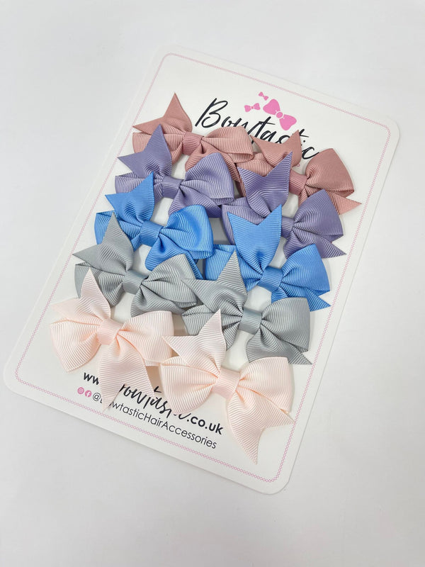 Bow Set - 2.5 Inch - Antique Mauve, Thistle, French Blue, Sideshow Rose, Lt Silver - 10 Pack