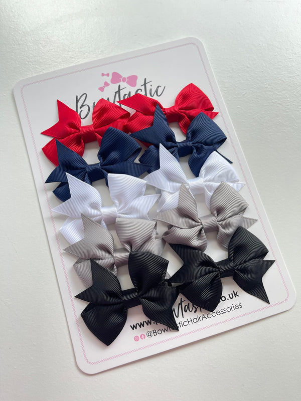 Bow Set - 2.5 Inch - Red, Navy, White, Silver & Black - 10 Pack