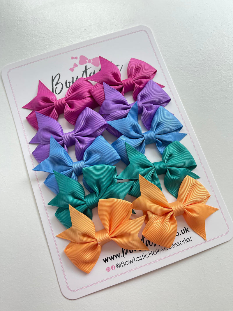 Bow Set - 2.5 Inch - Raspberry Rose, Grape, Jade Green, Antique Blue & Gold - 10 Pack