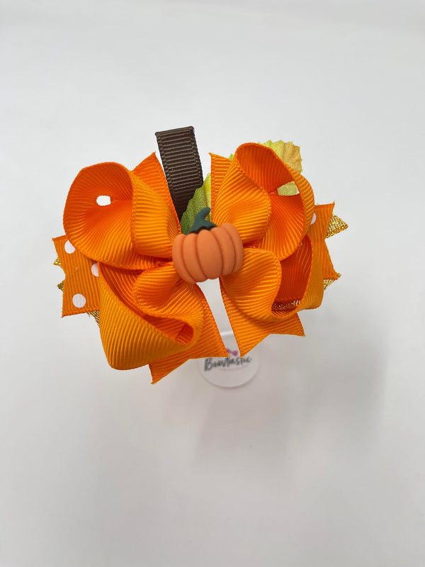 Halloween - 3 Inch Pumpkin Bow - Thin Elastic
