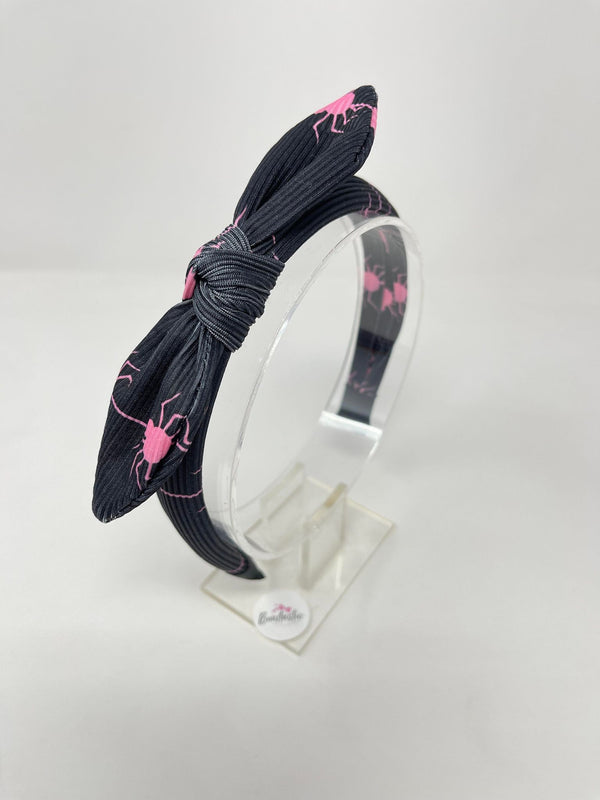 Halloween - Ribbed Bunny Headband - Pink & Black Spider