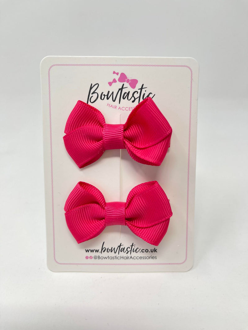 2 Inch Flat Bows Style 2 - Shocking Pink - 2 Pack