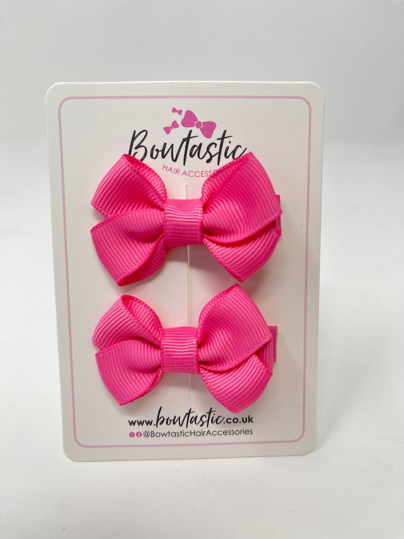 2 Inch Flat Bows Style 2 - Hot Pink - 2 Pack