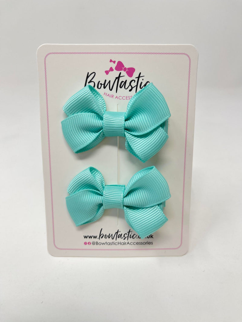 2 Inch Flat Bows Style 2 - Aqua - 2 Pack