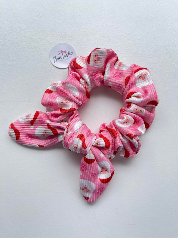 Christmas - Ribbed Bunny Ear Scrunchie - Pink Santa/Snowflake