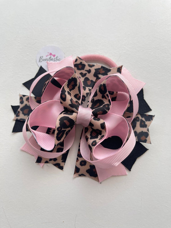 4.5 Inch Ring Bow Bobble - Pink & Brown Leopard