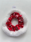 Christmas - Fluffy Velvet Scrunchie - Red & Silver Snowflake