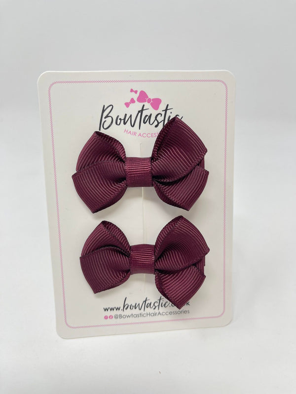 2 Inch Flat Bows Style 2 - Burgundy - 2 Pack