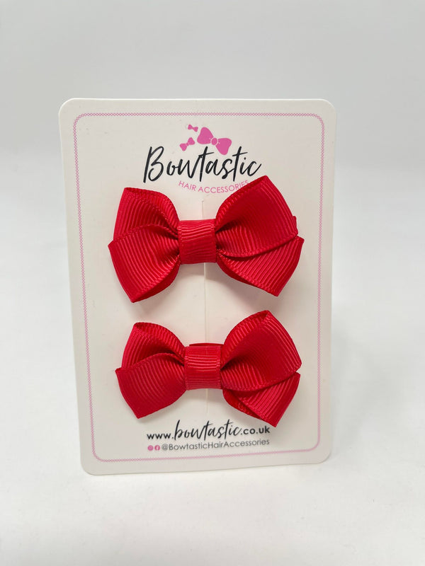 2 Inch Flat Bows Style 2 - Hot Red - 2 Pack