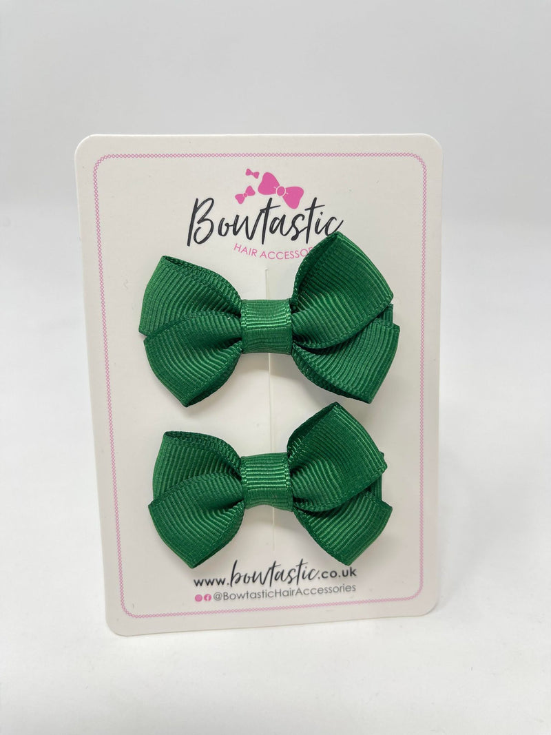 2 Inch Flat Bows Style 2 - Forest Green - 2 Pack