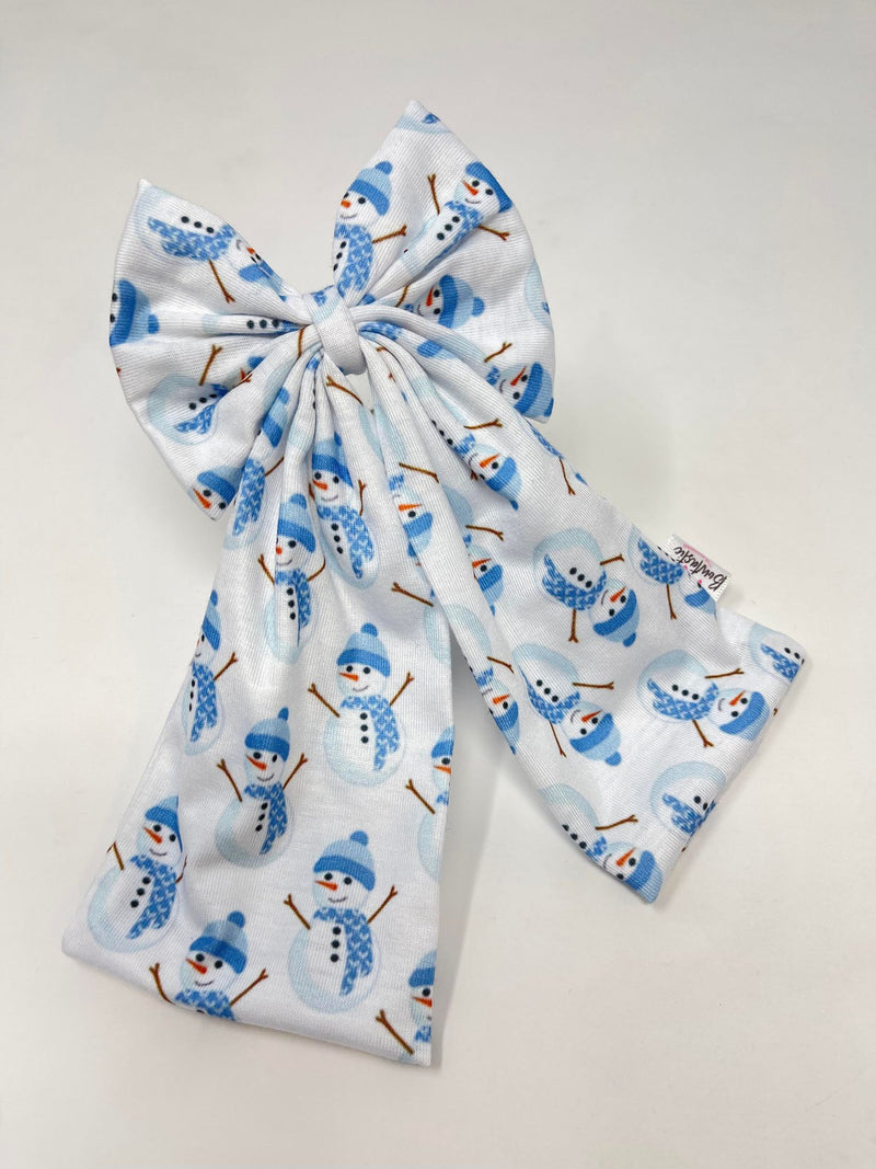 Christmas - 4 Inch Tail Bow - Blue Snowman