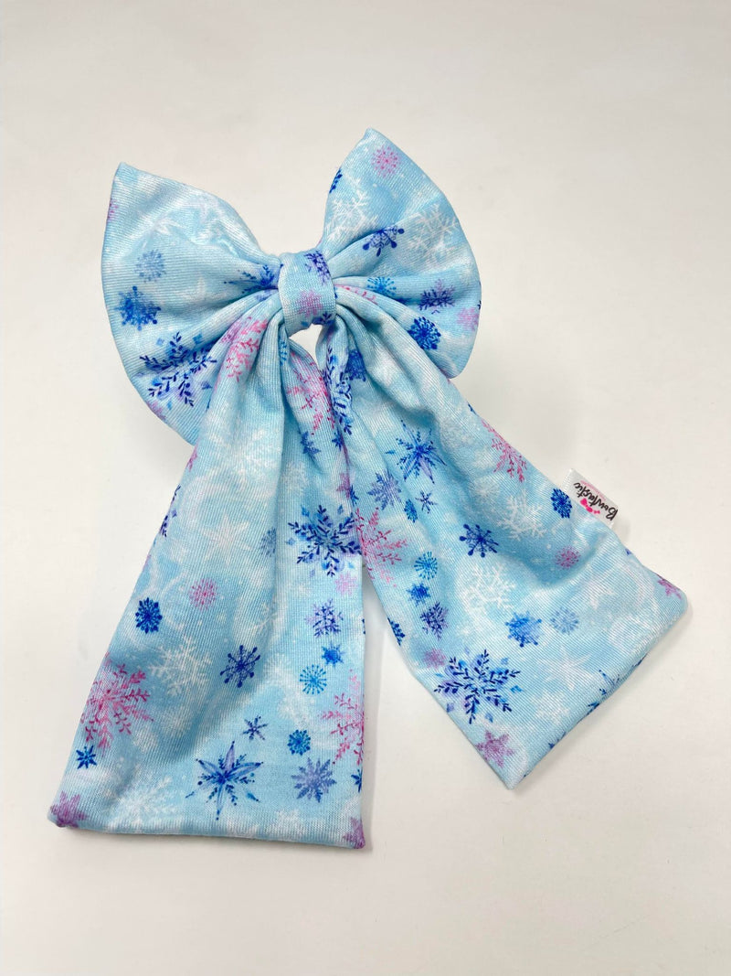 Christmas - 4 Inch Tail Bow - Blue Snowflake