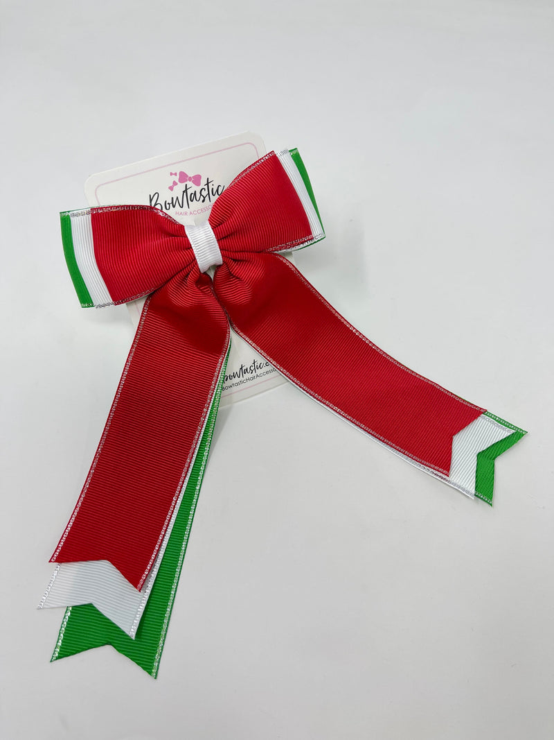 Christmas - 6.5 Inch Tail Bow - Red, Green & White