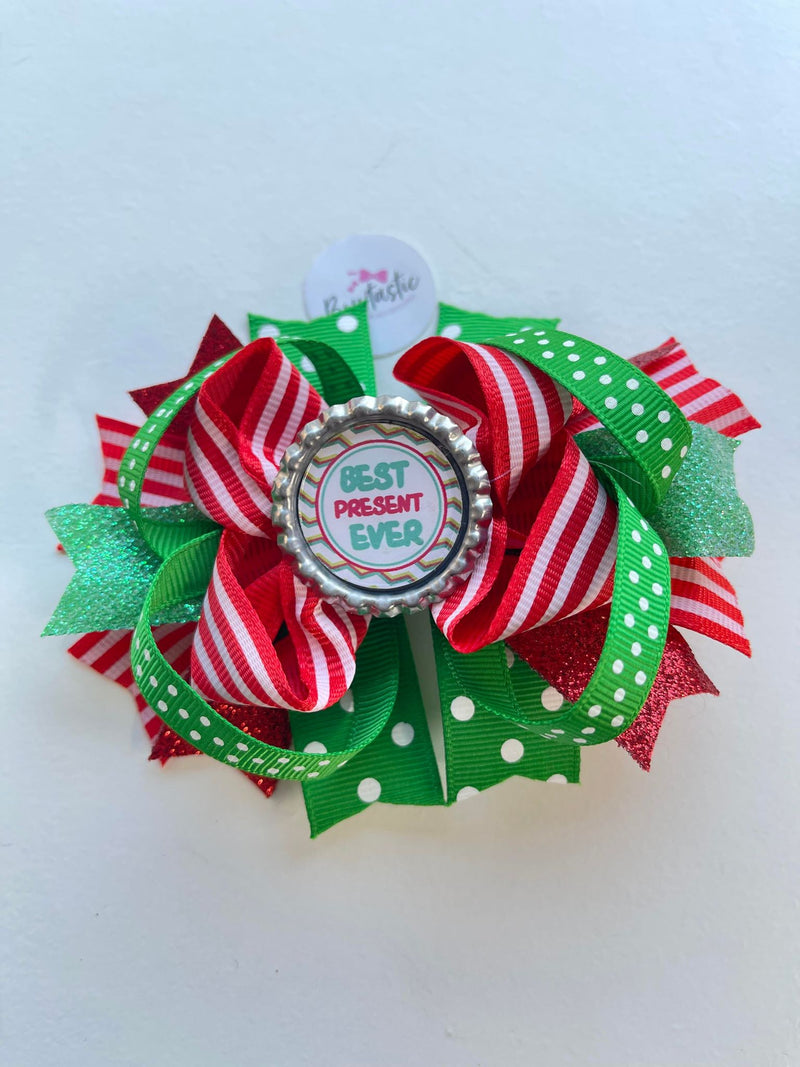 Christmas - 4.5 Inch Bottle Cap Bow - Best Present Ever *Seconds*