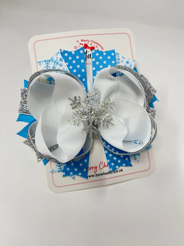 Christmas - Glitter Snowflake Bow - Blue, White & Silver
