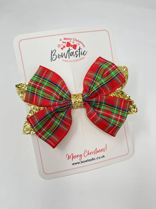 Christmas - Gold Tartan Glitter Bow