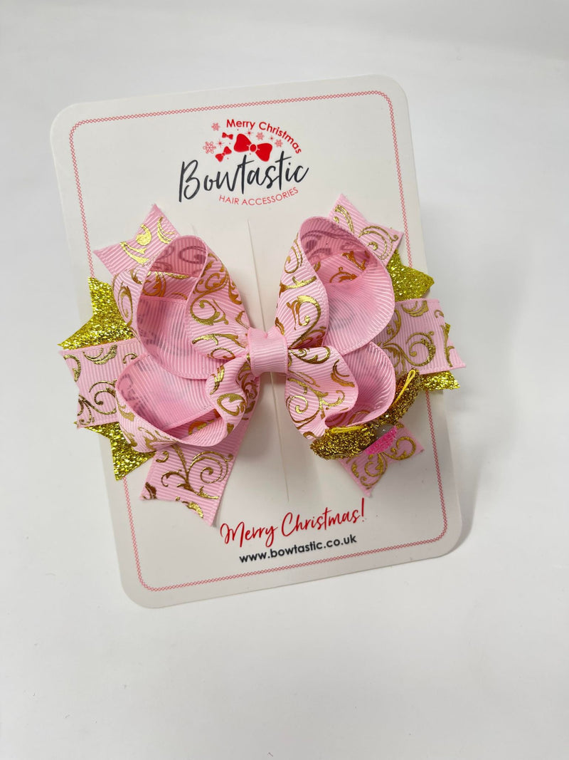Christmas - Pink & Gold Glitter Bow Bobble