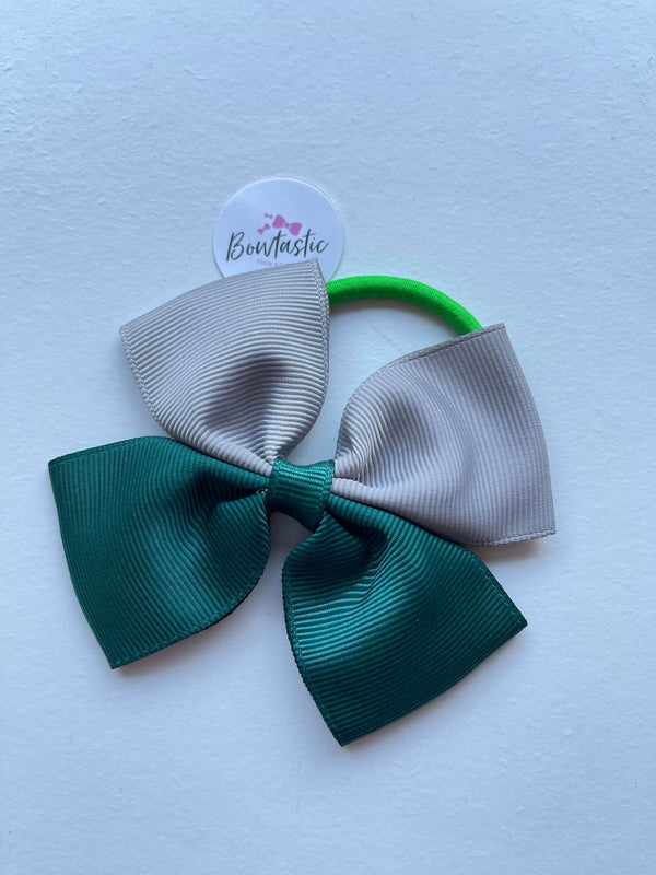 3.75 Inch Butterfly Bow Bobble - Hunter Green & Grey