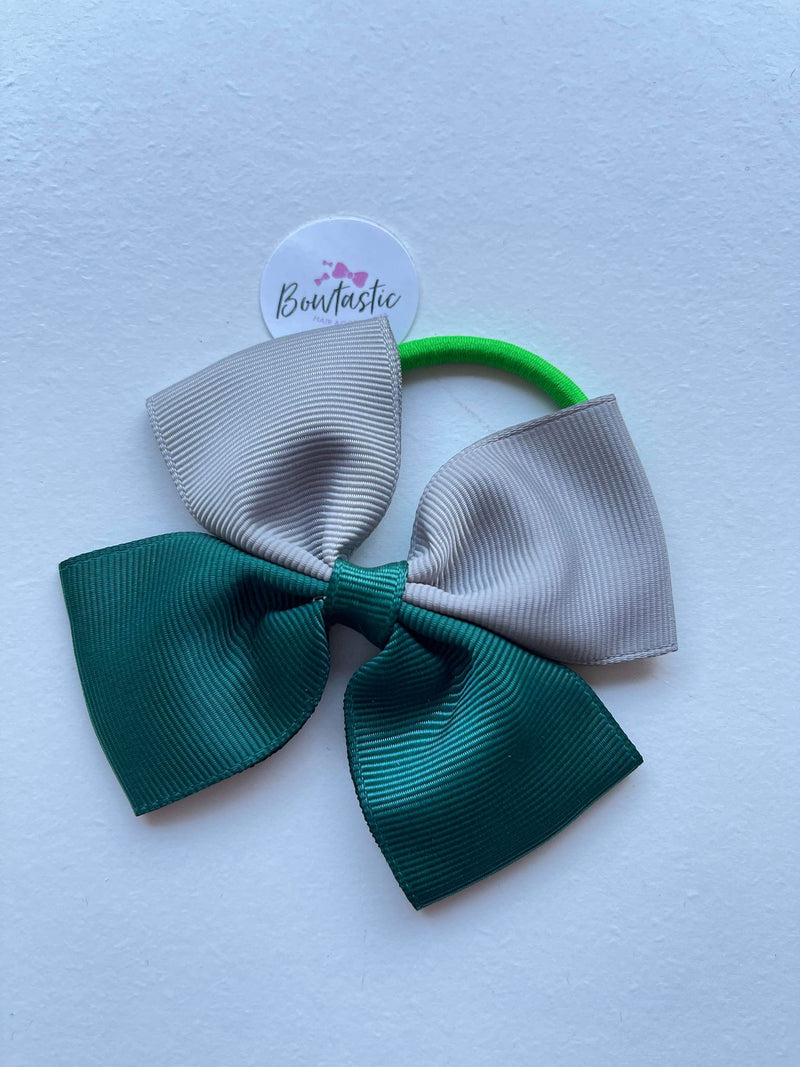 3.75 Inch Butterfly Bow Bobble - Hunter Green & Grey