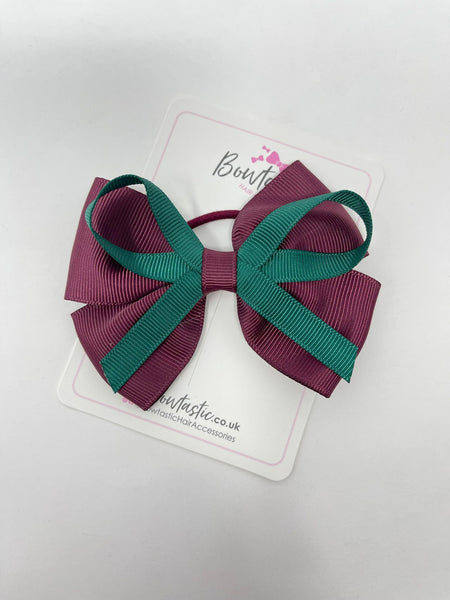 3.5 Inch Flat Bow Bobble Thin Elastic - Hunter Green & Burgundy