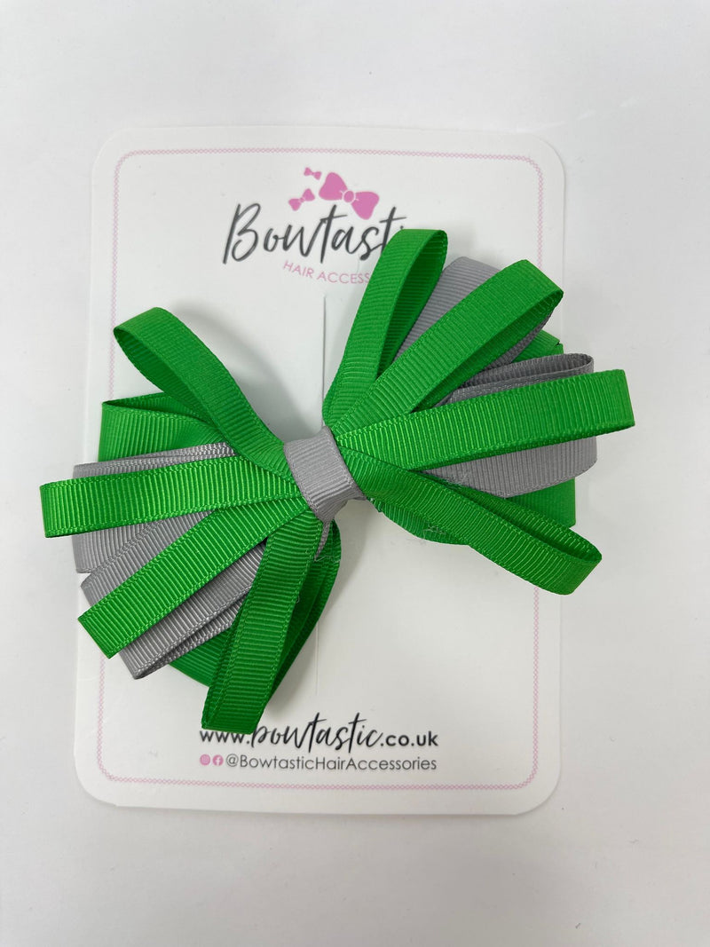 4 Inch Loop Bow - Emerald Green & Grey