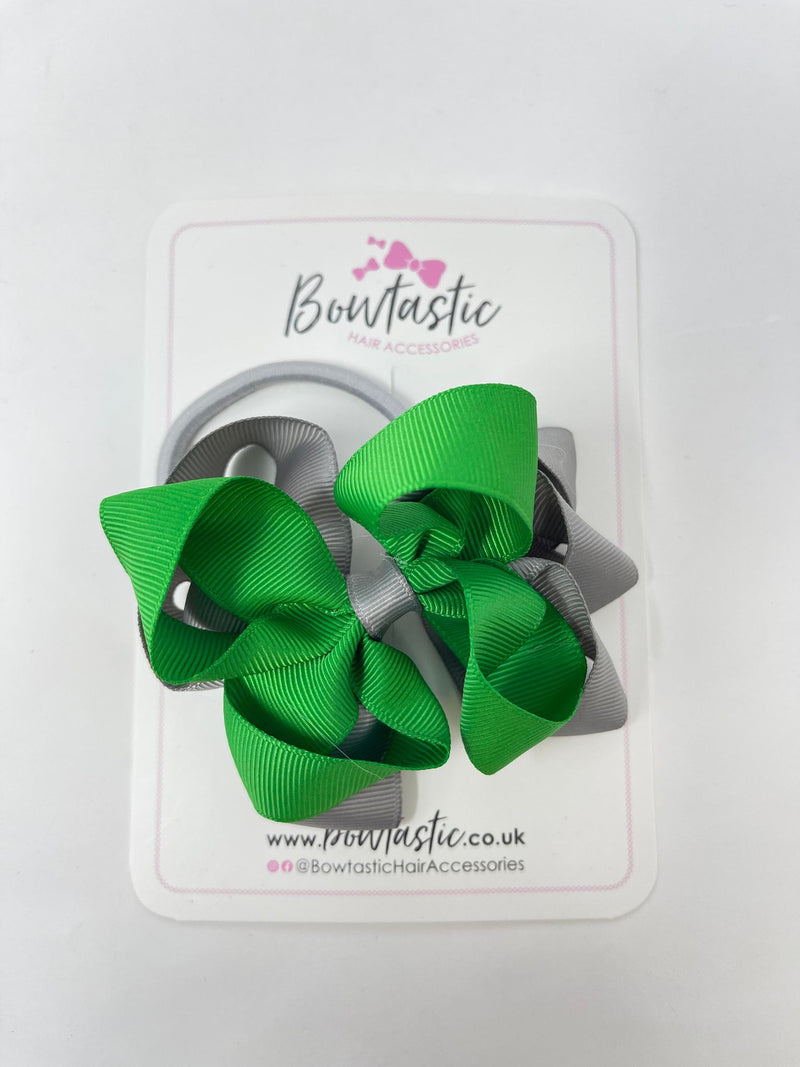 3.5 Inch Bow Bobble - Emerald Green & Grey