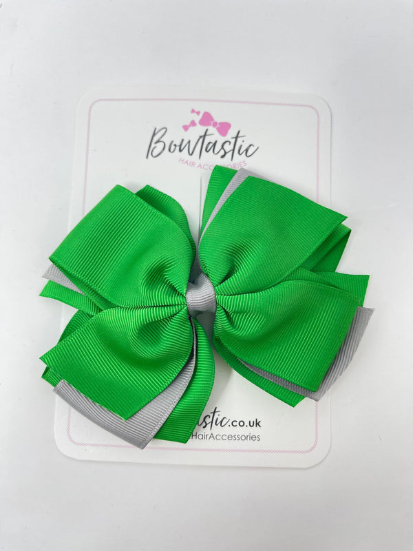 5.5 Inch 3 Layer Bow - Emerald Green & Grey